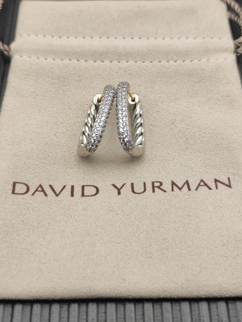 David Yurman Silver Rhinestone Hoop Earrings